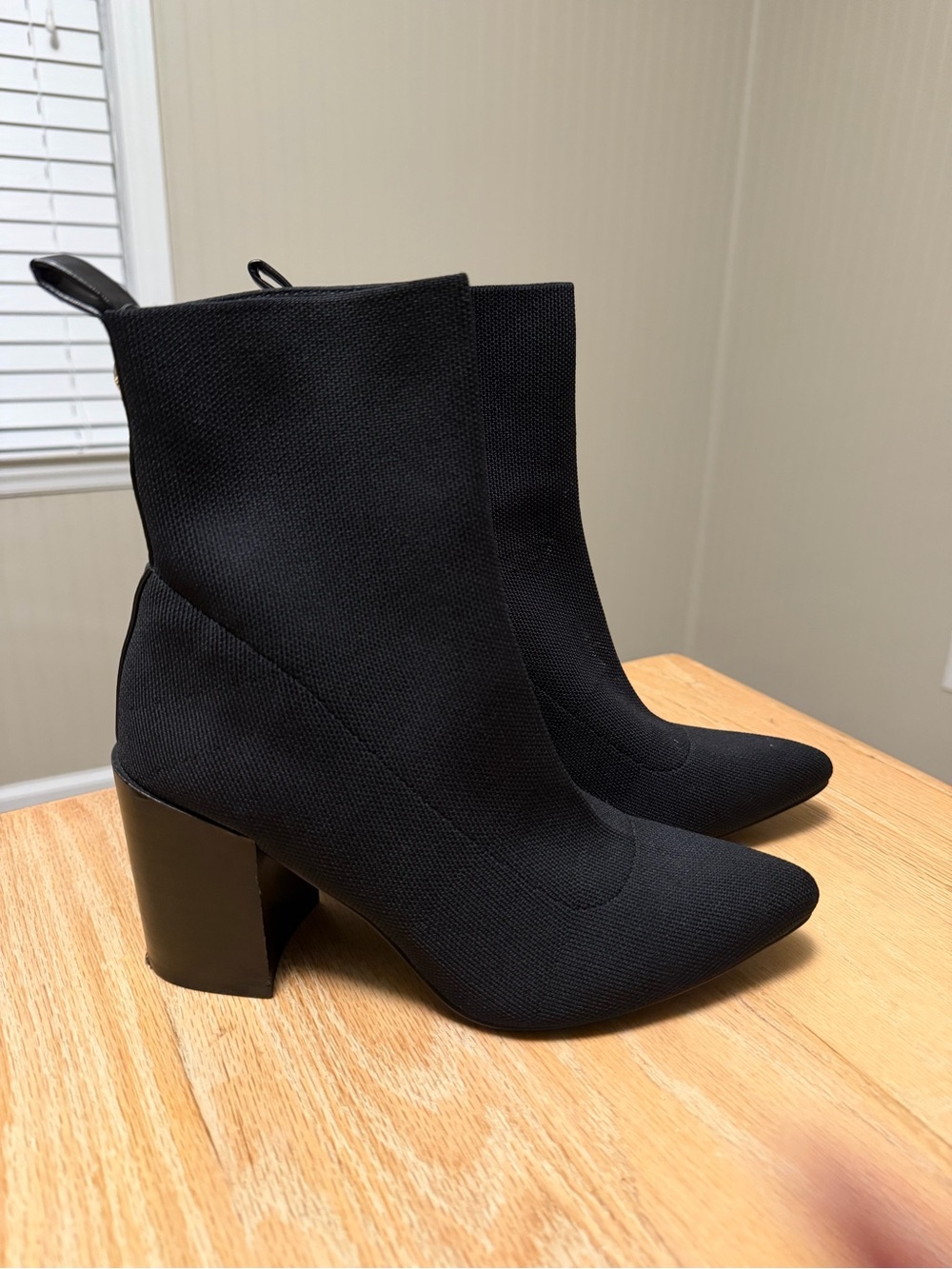 Steve Madden Women's Black Stretch Fabric Pointed Toe Block Heel Ankle Boots